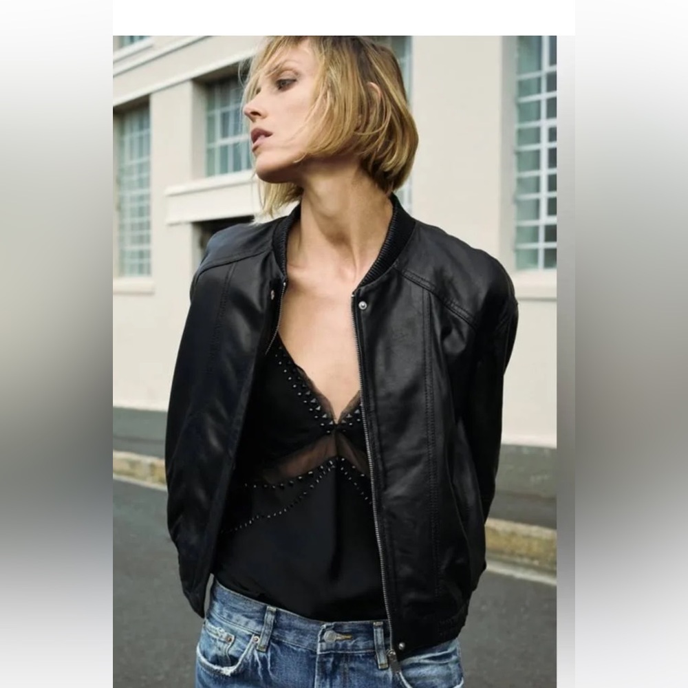 Zara NWT black silk studded tank top